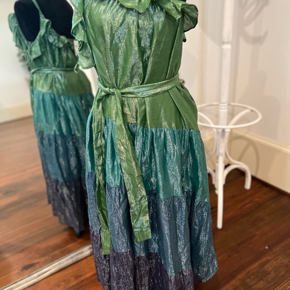 Anthropologie Maeve Ruffled One- Shoulder Shimmer Maxi Dress M. - Picture 7 of 9